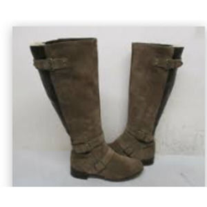 UGG Brown Suede Leather Sheepskin Zip Knee High Riding Boots-6.5
